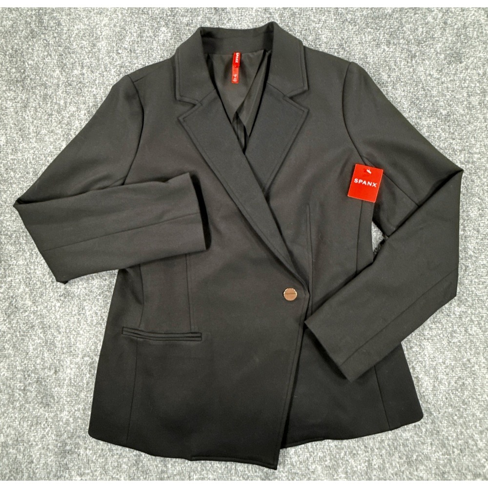 SPANX The Perfect Oversized Blazer Womens L Black Ponte Knit Single Button NWT
